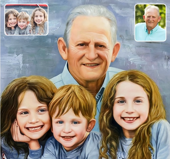 Kombinovaný portrét dědečka s vnoučaty